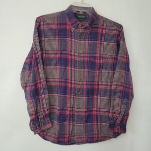 Hunt Club Collection Mens Large Plaid Houndstooth Cotton Flannel Shirt Blue Red